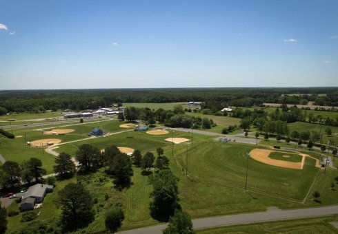 aerial view of sports fields and recreational park