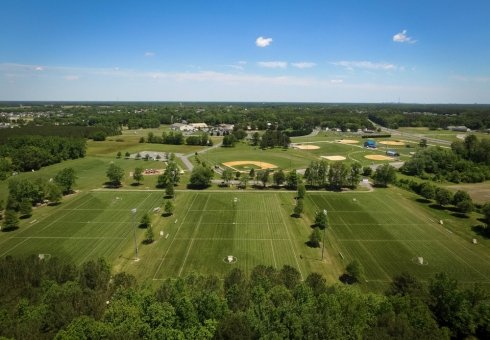 large aerial view of sports fields