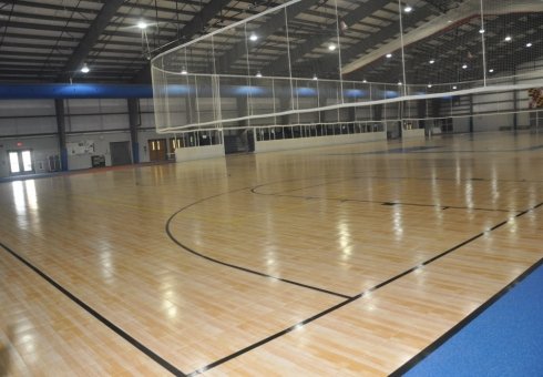 bright basketball court with shiny floor